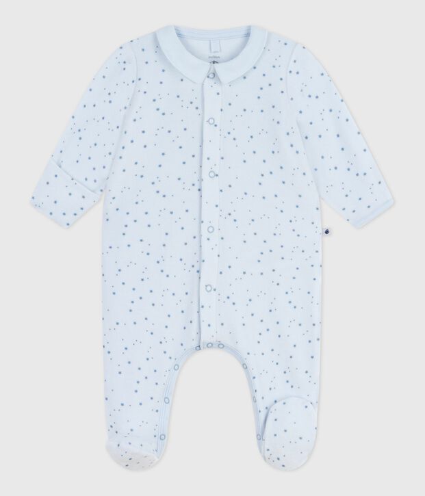 Fluwelen babypyjama met kraag en print blauw/blauw