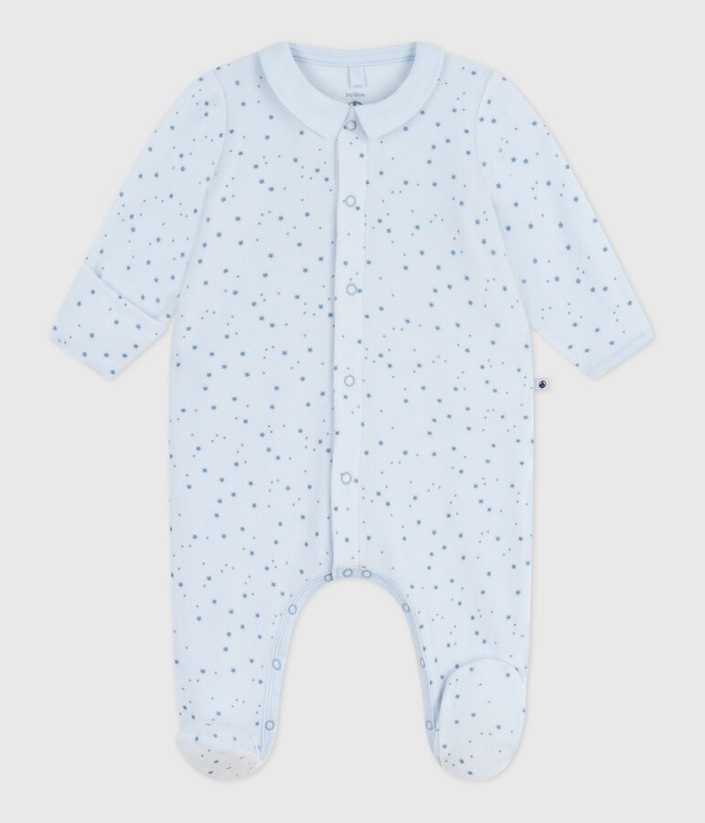 Fluwelen babypyjama met kraag en print blauw/blauw