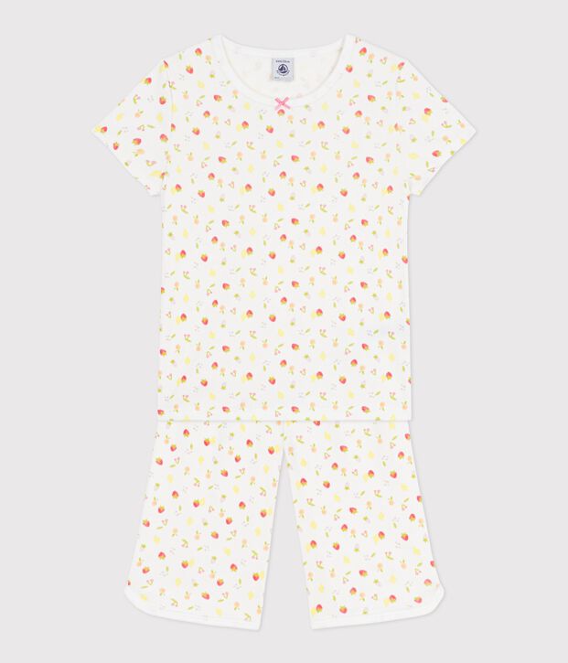 Katoenen driekwartpyjama met vruchtenprint voor kinderen wit/multicouleur