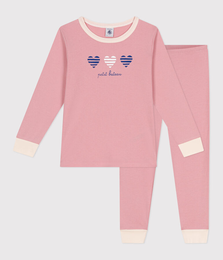 Pyjama enfant en coton manches longues uni rose