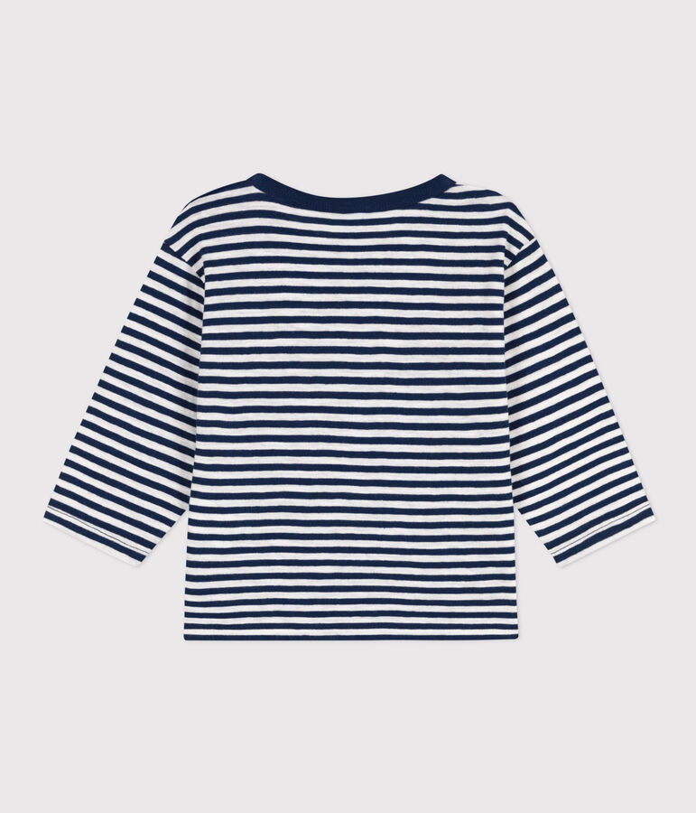 Gestreept en gevlamd T-shirt met lange mouwen in jersey voor baby's blauw/wit