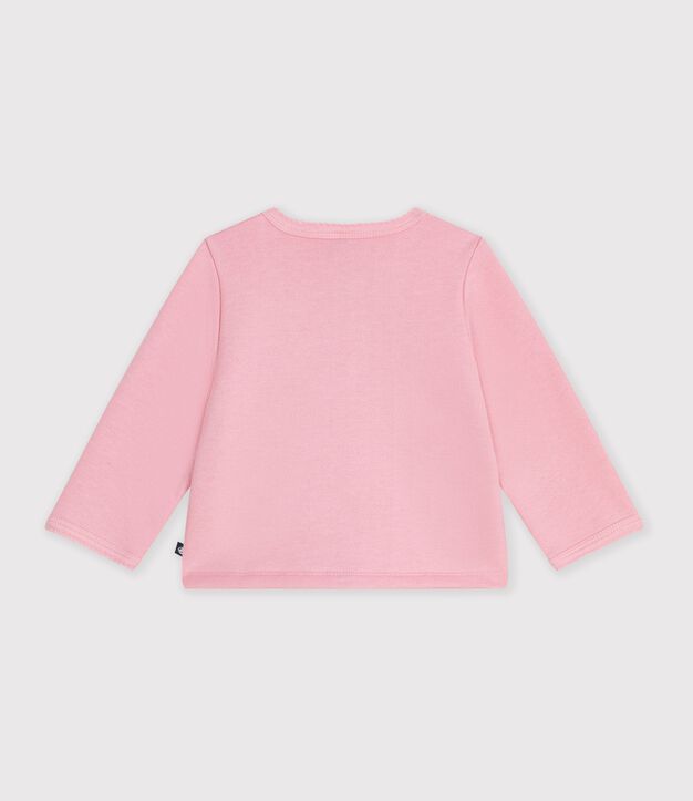 Cardigan b&eacute;b&eacute; en coton uni et badge c&oelig;ur rose