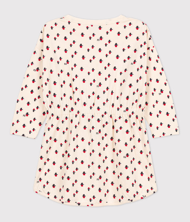 Meisjesjurk met lange mouwen met print van tubic ecru/multicouleur