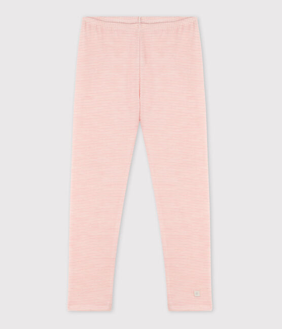 Legging milleraies petite fille en laine et coton rose CHARME/blanc MARSHMALLOW