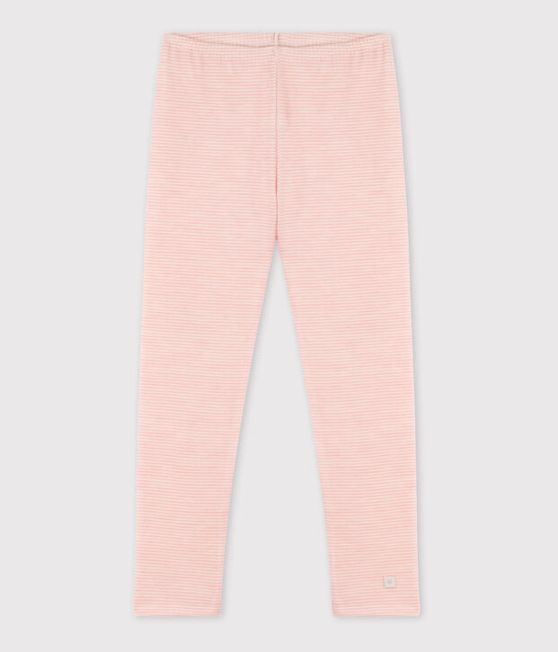 Meisjes legging van wol en katoen met milleraies-strepen roze/wit