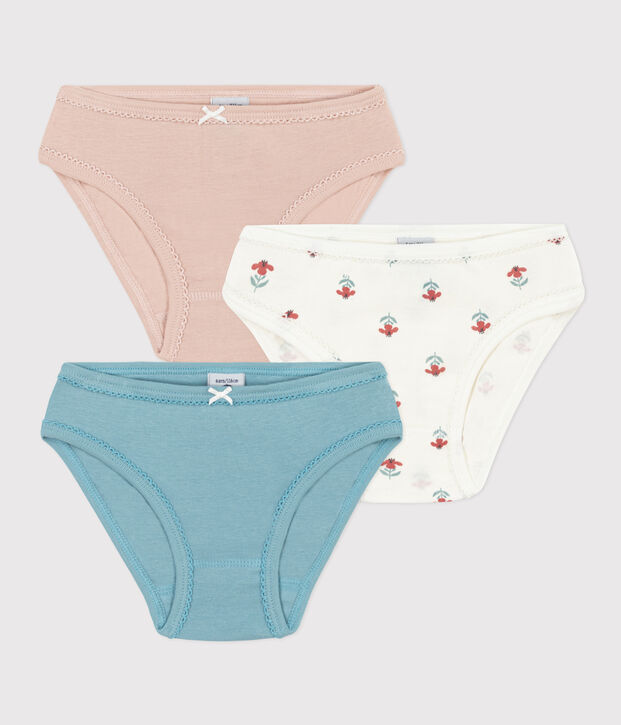 Set van 3 meisjesslips met bloemetjes in katoen multicouleur
