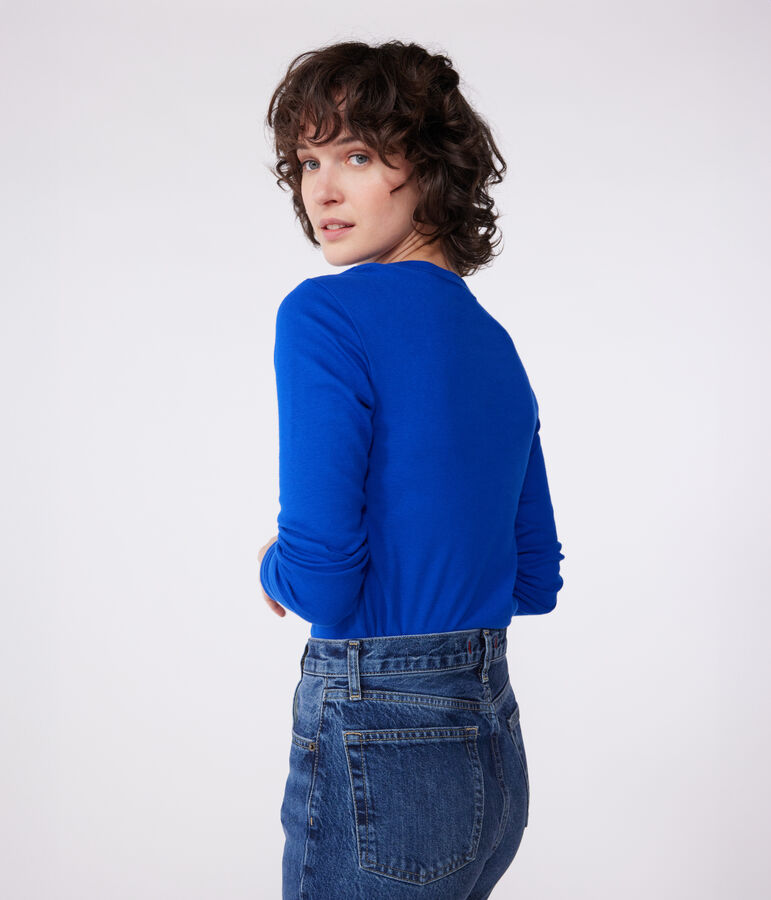 Effen katoenen T-shirt L'Iconique voor dames blauw