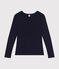 Dames-T-shirt L'Iconique met lange mouwen in effen ribstof voor dames blauw SMOKING