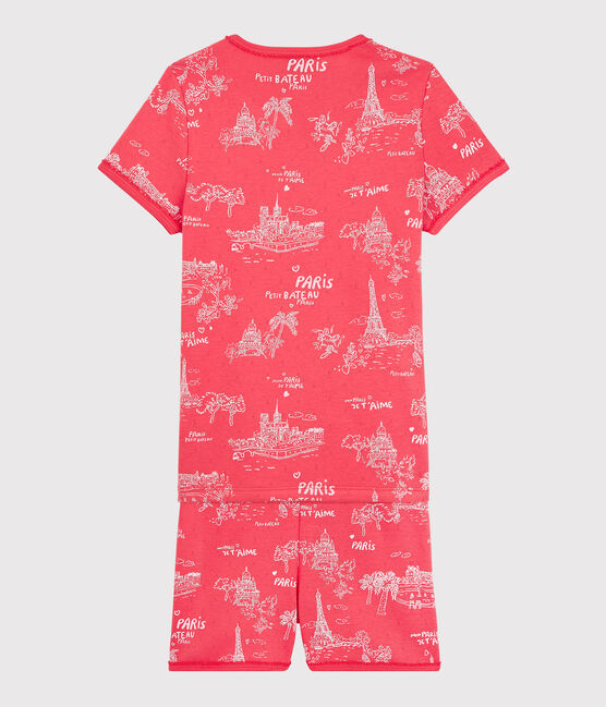 Korte meisjespyjama met print in katoen roze GROSEILLER/roze FLEUR