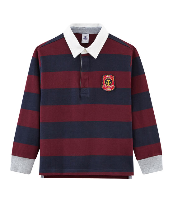 Gestreepte jongenspolo in rugbystijl blauw SMOKING/rood OGRE
