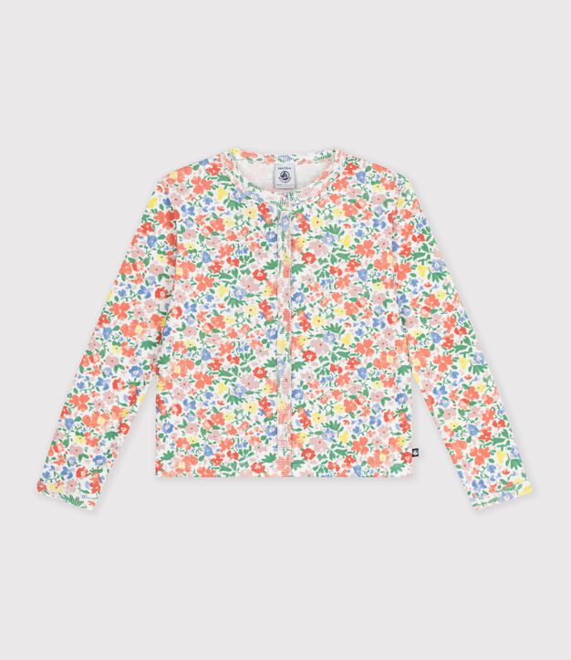 Katoenen kindercardigan met bloemenprint wit/multicouleur