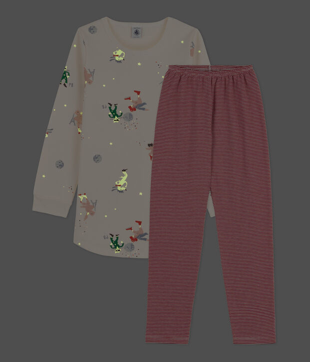 Glow in the dark nachthemd voor meisjes in fleece en katoen ecru/multicouleur
