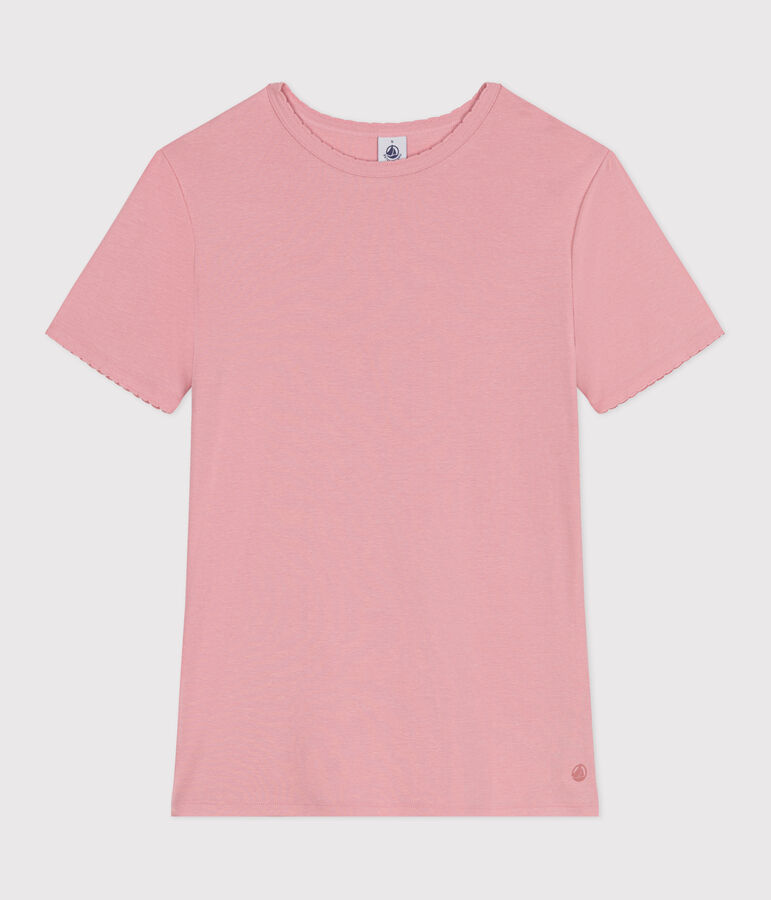 L'Iconique, effen katoenen T-shirt met kartelrandje voor dames roze