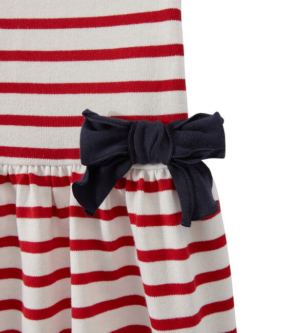 Gestreepte meisjesjurk wit MARSHMALLOW/rood TERKUIT