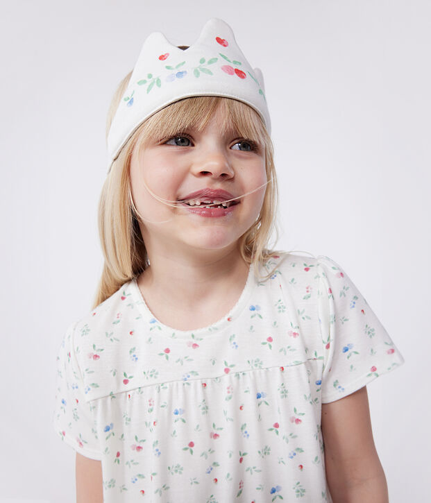 Chemise de nuit d&eacute;guisement et diad&egrave;me enfant en coton blanc/multicouleur