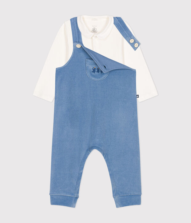 Babysetje met fluwelen salopette blauw