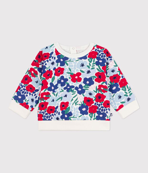 Sweatshirt b&eacute;b&eacute; en coton imprim&eacute; fleurs blanc/multicouleur