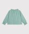 Blouse enfant en coton &agrave; col manches longues imprim&eacute;e vert/blanc