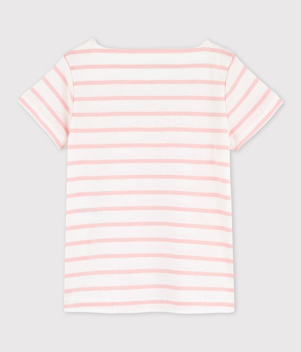 Katoenen T-shirt met korte mouwen voor meisjes wit/roze