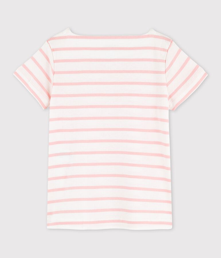 Tee-shirt manches courtes en coton enfant fille blanc/rose