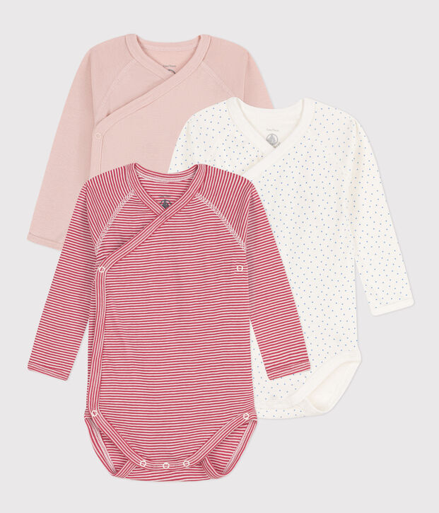 Lot de 3 bodies crois&eacute;s manches longues imprim&eacute;s en coton multicouleur