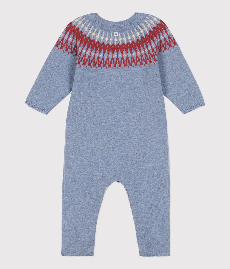 Lang babypakje in jacquardtricot van wol en katoen blauw/multicouleur