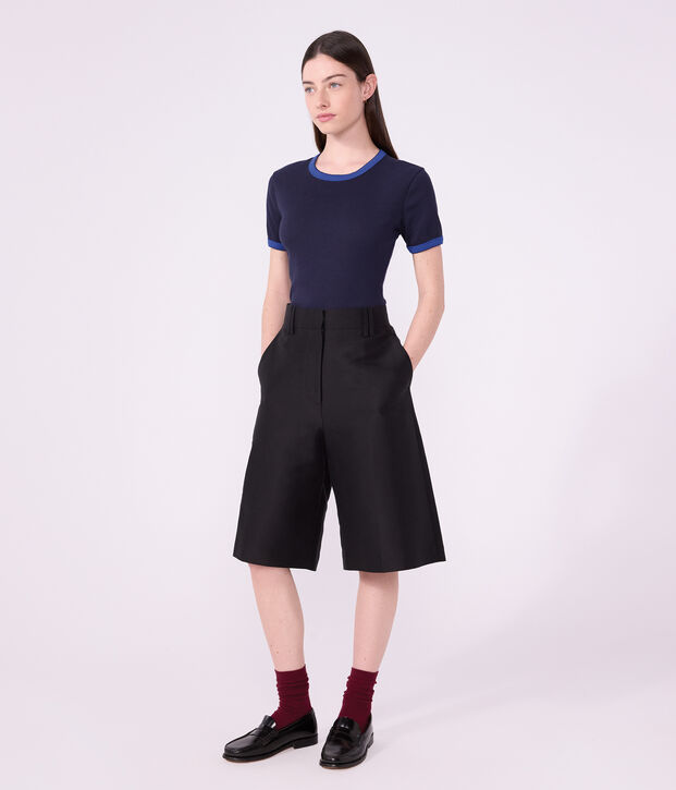 Tee-shirt femme en coton manches courtes uni bleu marine