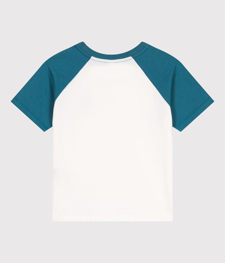 Teeshirt enfant en coton manches courtes imprim&eacute; blanc/vert