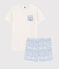 Wit-blauwe pyjacourt van ribstof uniseks wit MARSHMALLOW/blauw COOL