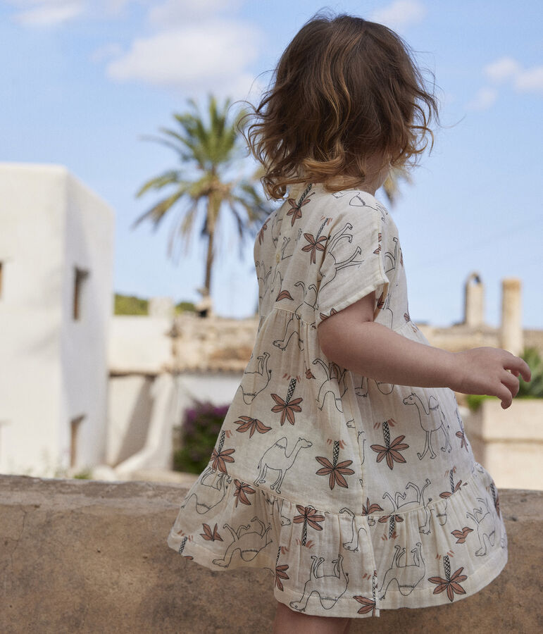 Babyjurkje van luchtig katoen met korte mouwen en print ecru/multicouleur