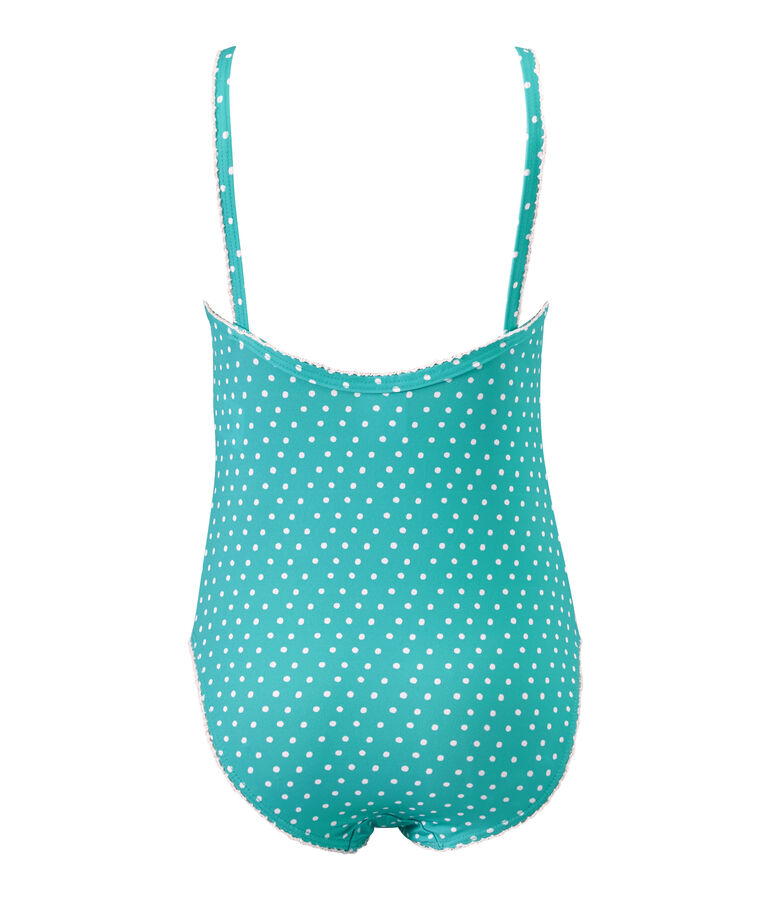 Maillot de bain fille 1 pi&egrave;ce &agrave; pois vert/blanc