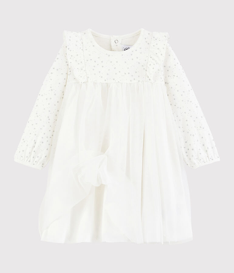 Robe manches longues b&eacute;b&eacute; fille blanc/gris