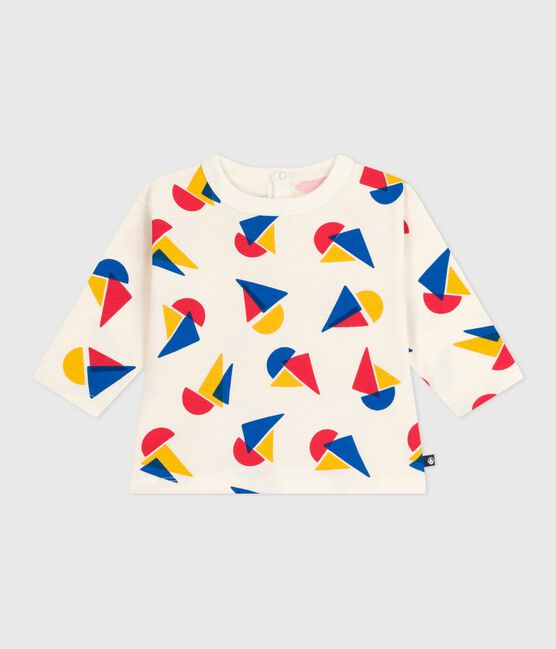 Katoenen T-shirt met lange mouwen en bootjesprint voor baby's MILK/ MULTICO