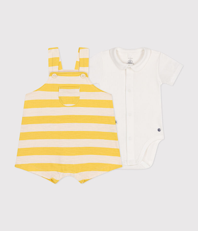 Ensemble salopette en jersey flamm&eacute; b&eacute;b&eacute; jaune/&eacute;cru