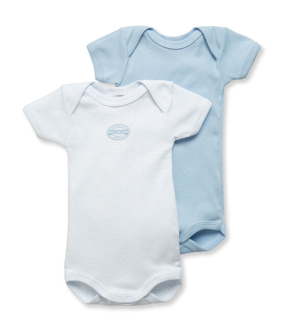 Lot de 2 bodies bébé garçon manches courtes uni/milleraies lot .