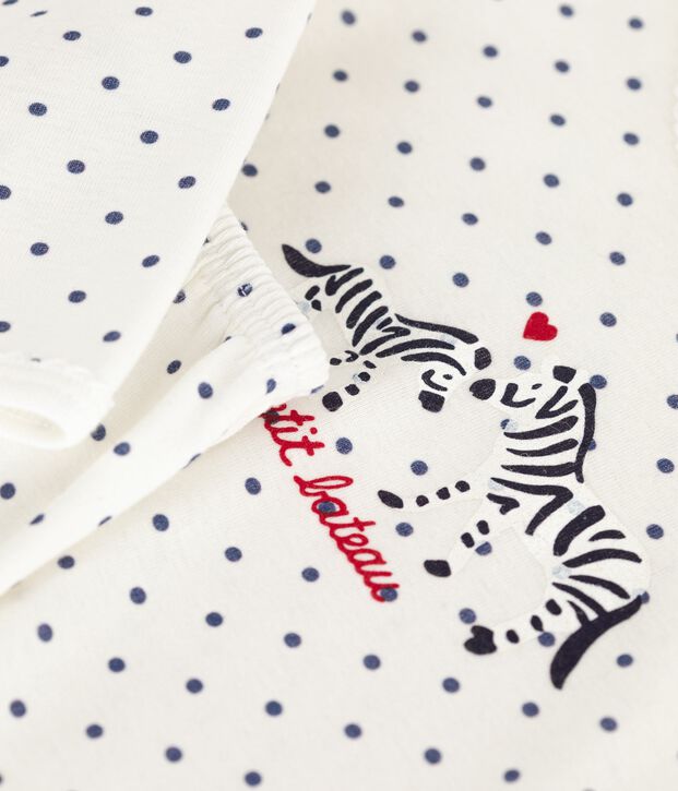 Pyjama enfant en coton imprim&eacute; pois bleu/bleu