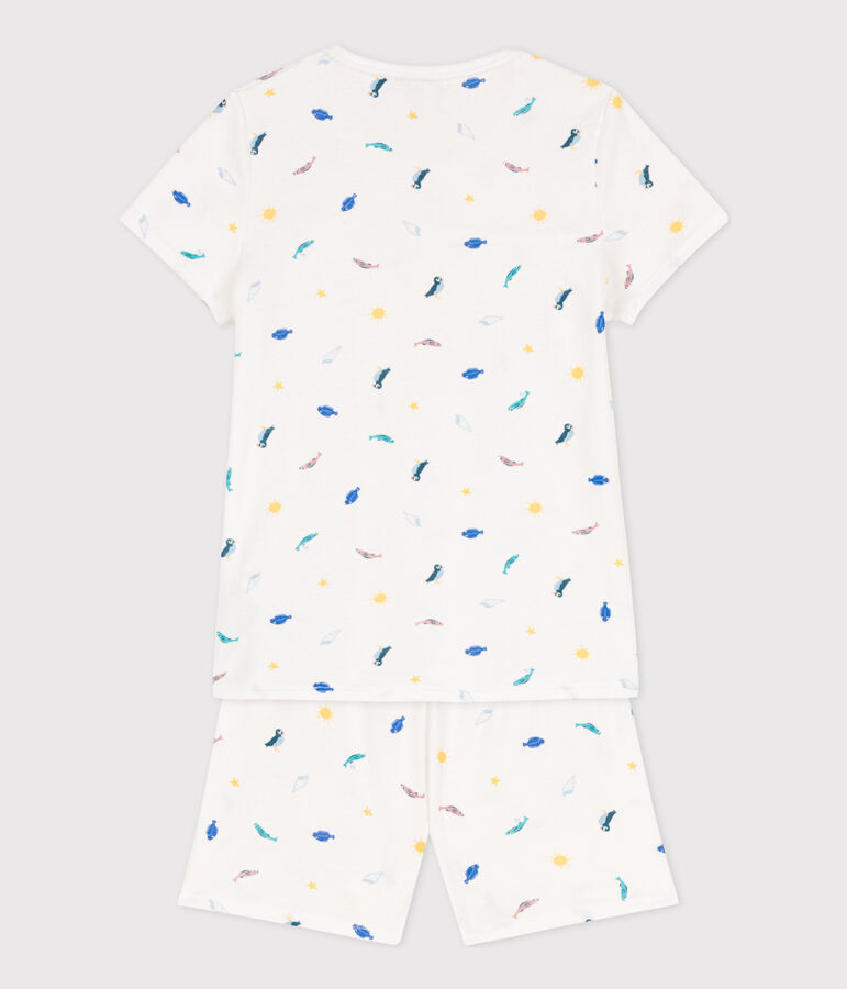 Korte meisjespyjama in katoen met print met zeedieren wit/multicouleur