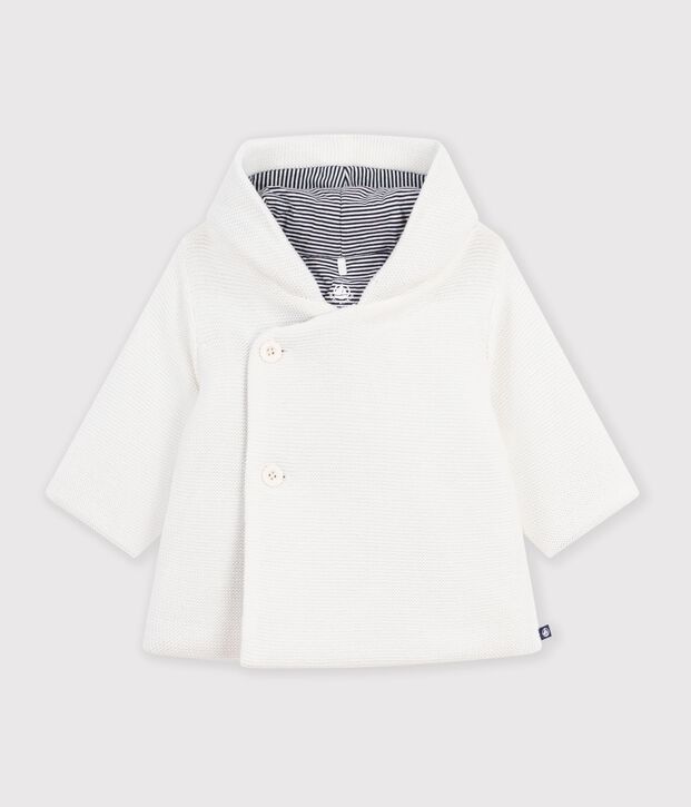 Veste b&eacute;b&eacute; ouatin&eacute;e en tricot et doublure milleraies blanc
