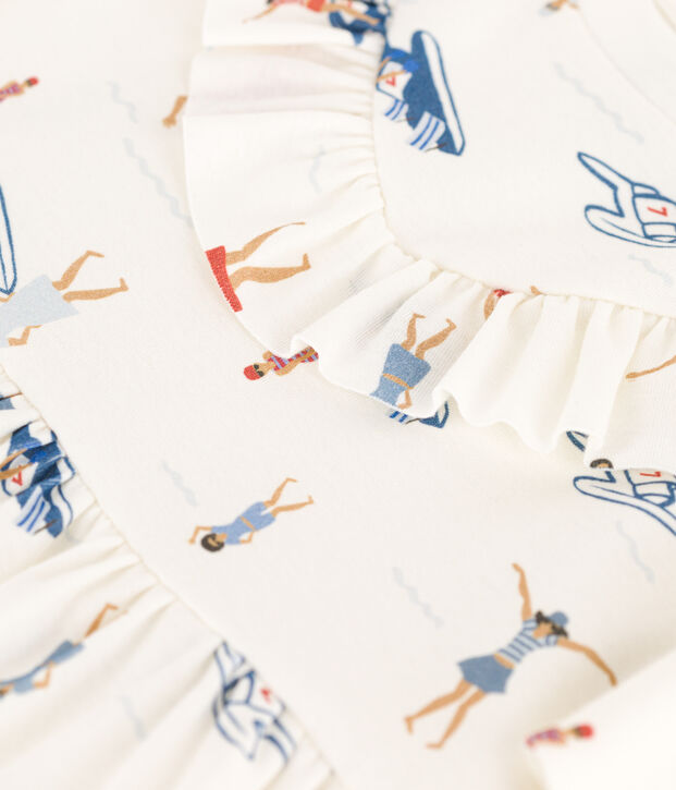 Meisjesjurk met korte mouwen in katoen wit/multicouleur