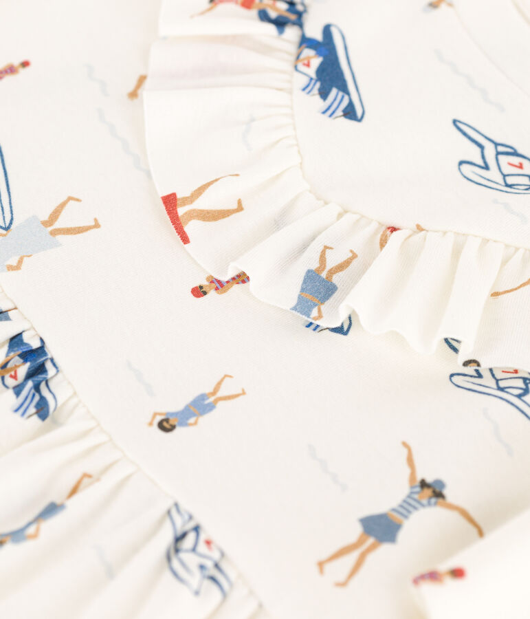 Robe manches courtes en coton enfant fille blanc/multicouleur