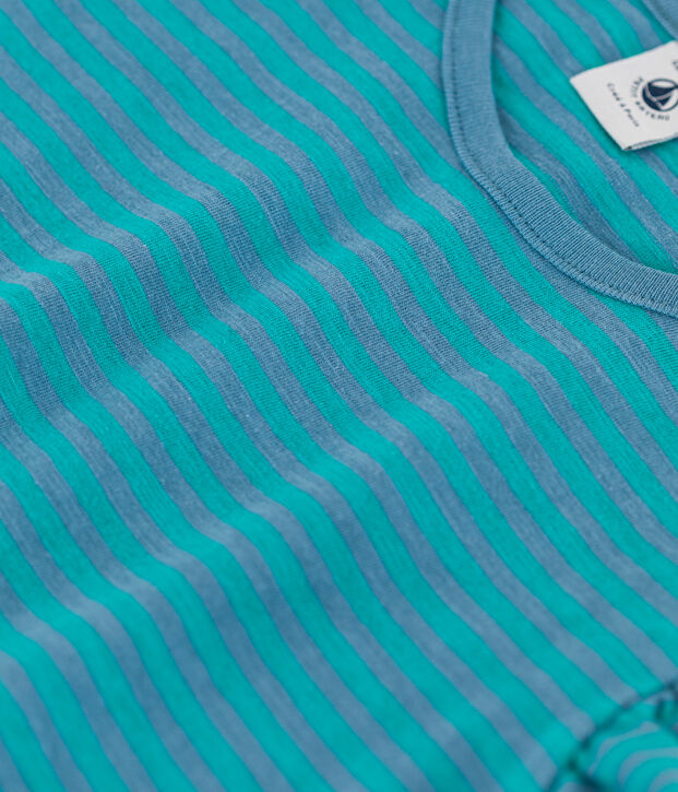 Tee-shirt ray&eacute; en coton enfant fille bleu/vert