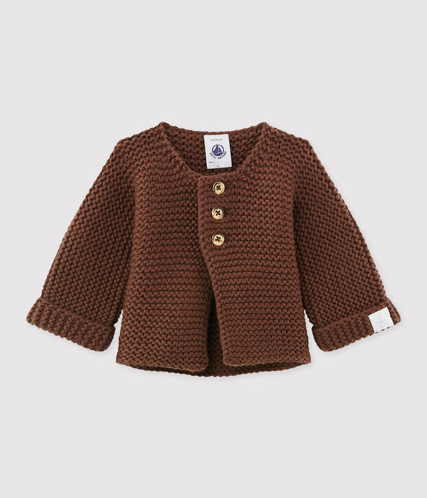 Cardigan b&eacute;b&eacute; mixte laine et coton marron