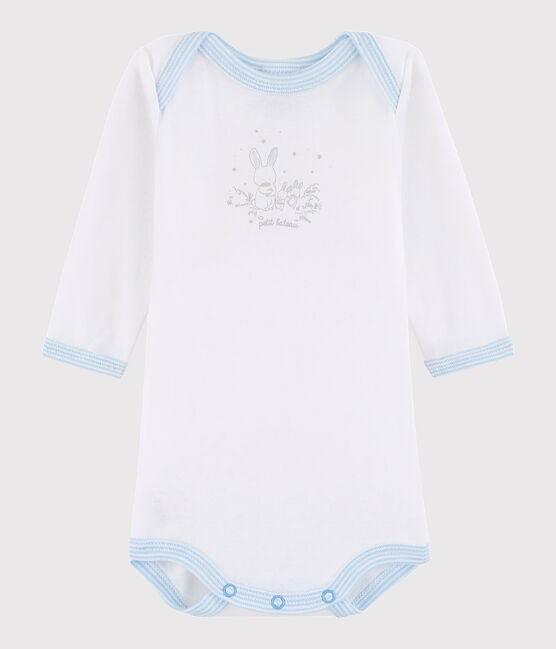 Body manches longues bébé garçon blanc ECUME/bleu JASMIN