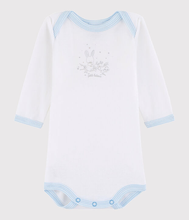 Rompertje lange mouwen babyjongen wit/blauw