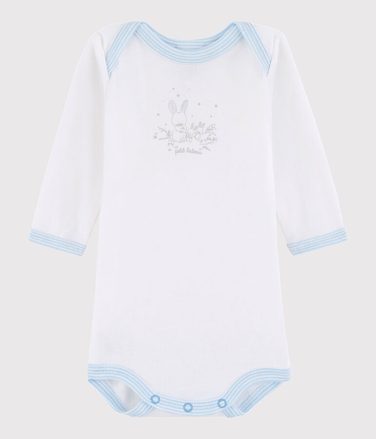Rompertje lange mouwen babyjongen wit/blauw