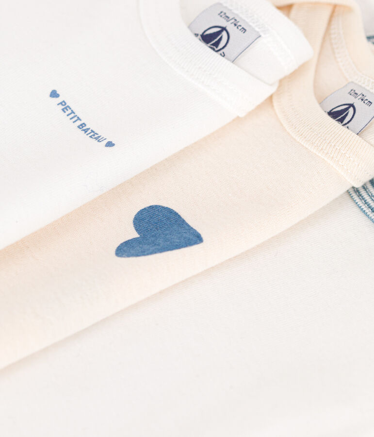 Lot de 3 bodies manches longues c&oelig;urs bleu en coton b&eacute;b&eacute; multicouleur