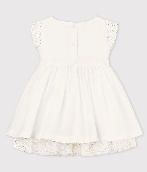 Robe c&eacute;r&eacute;monie en popeline et tulle b&eacute;b&eacute; fille blanc