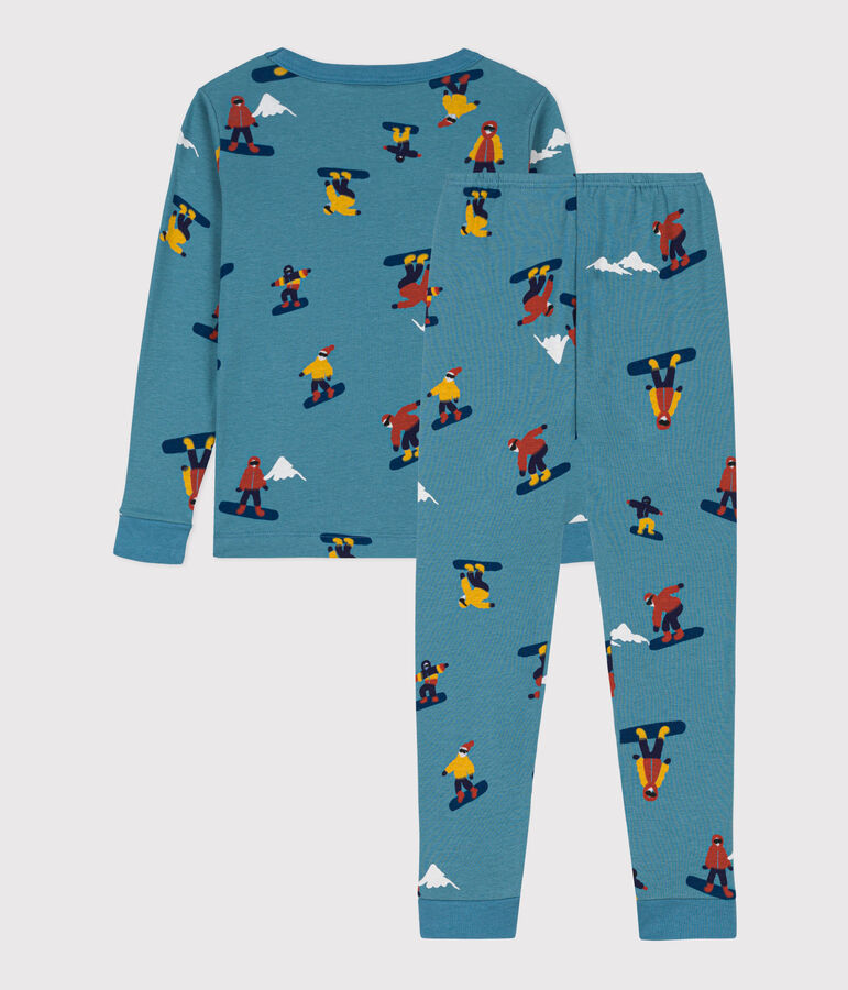 Pyjama ajust&eacute; imprim&eacute; snowboard en coton enfant bleu/multicouleur