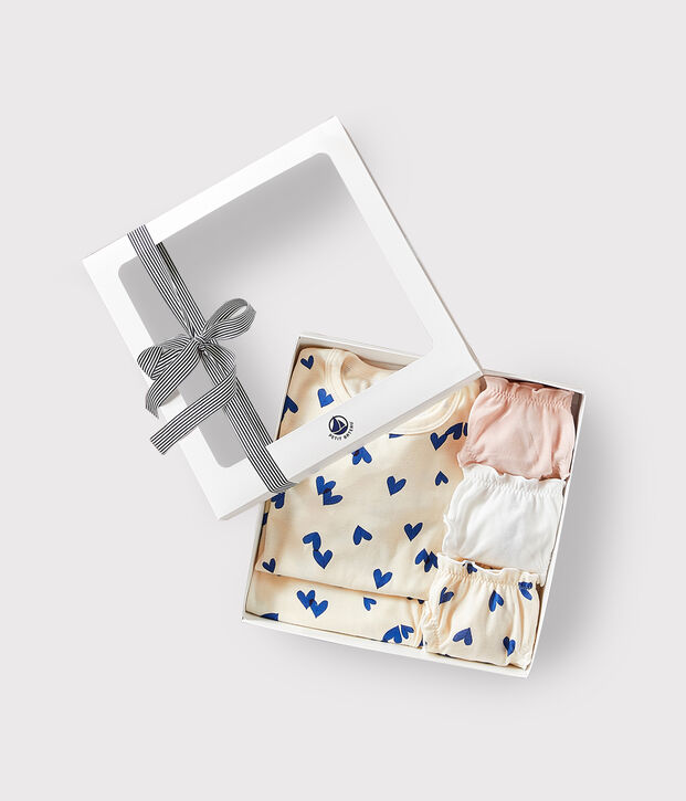 Coffret cadeau pyjama et culottes imprim&eacute; c&oelig;urs bleus en coton multicouleur