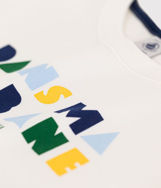 Tee-shirt manches courtes en coton enfant garçon blanc MARSHMALLOW